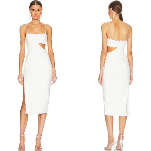 Lovers and Friends | NWT Charlotte Midi Dress in White Cut Out Crystal Straps S - Picture 2 of 14